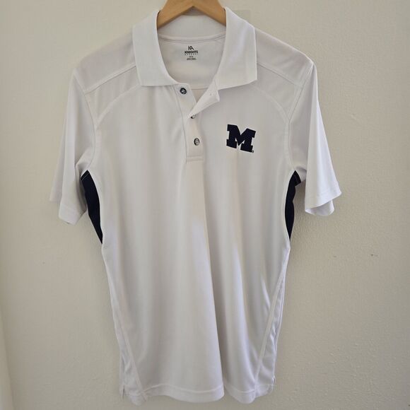 Michigan Wolverines Knights Apparel Polo Shirt Mens sz Medium White Logo - Picture 1 of 13
